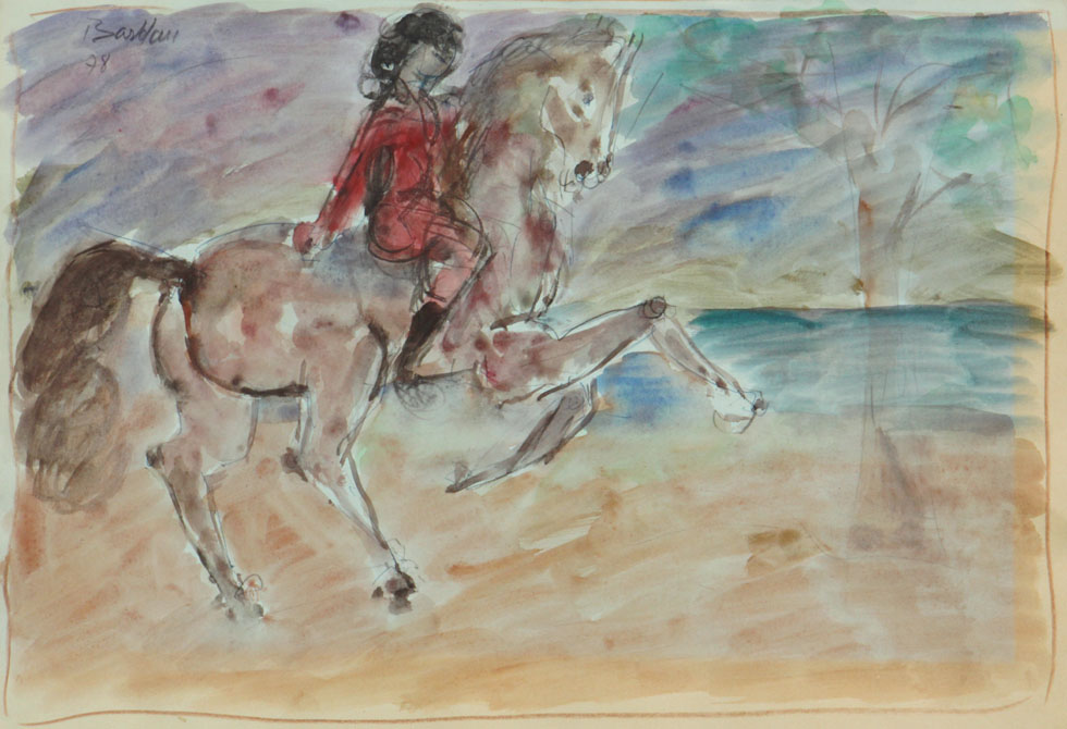 Oscar Barblan, Cavaliere solitario, Water-colour on paper, 35 x 50 cm, 1978