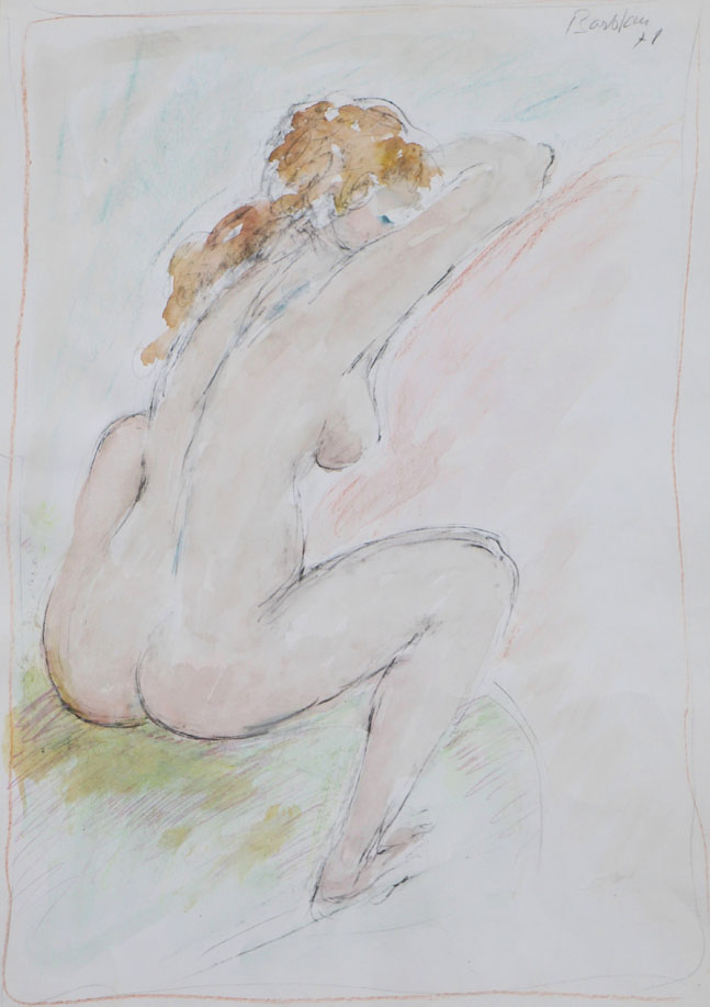 Oscar Barblan, Nudo di dorso, Water-colour   on paper, 50 x 35 cm, 1978
