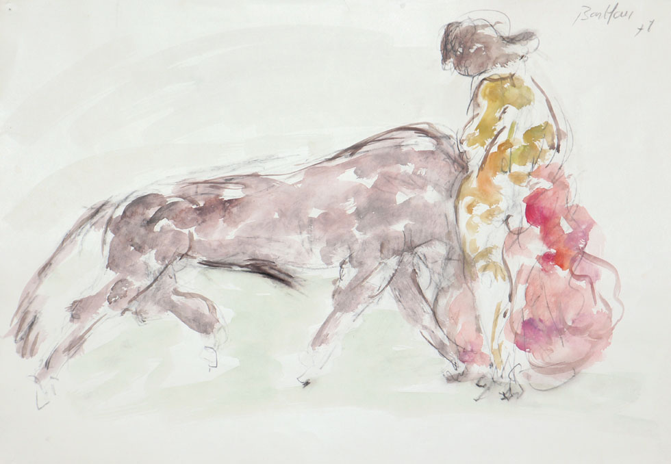 Oscar Barblan, Corrida, Water-colour on paper, 35 x 50 cm, 1978