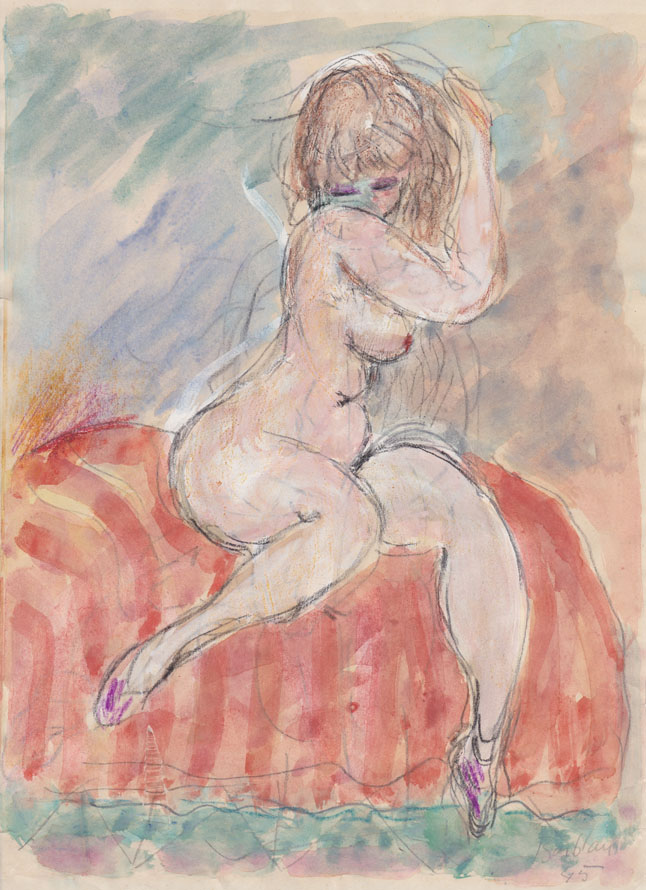 Oscar Barblan, Nudino, Water-colour on paper, 28 x 20 cm, 1945