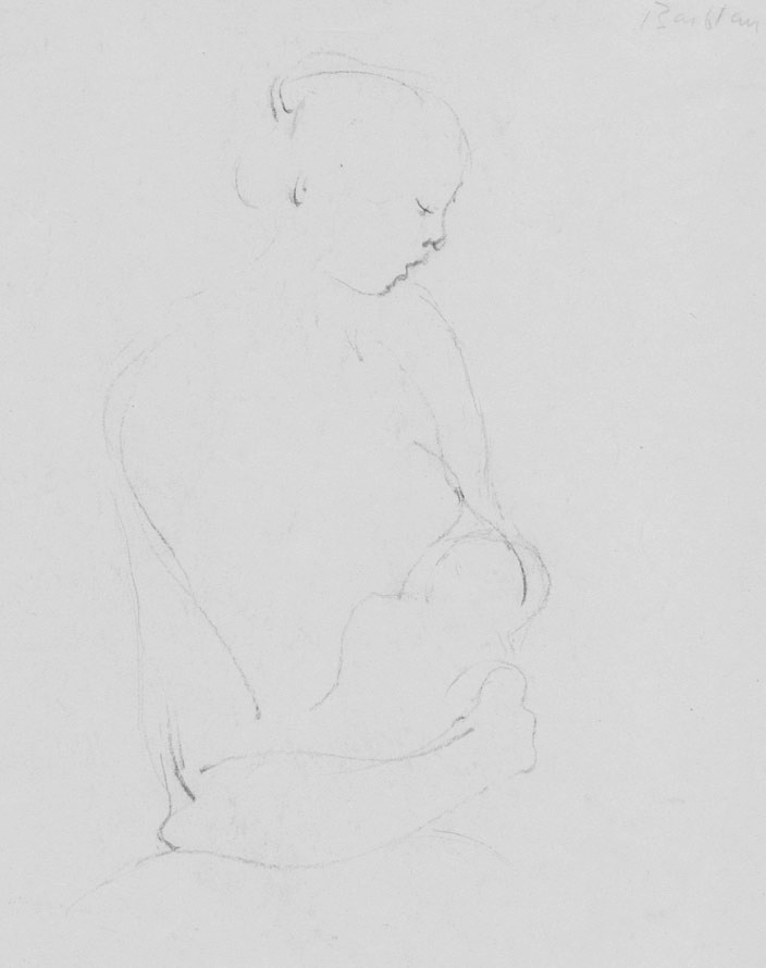 Oscar Barblan, Maternità,  Drawing pencil on paper, 24 x 18 cm, 1946