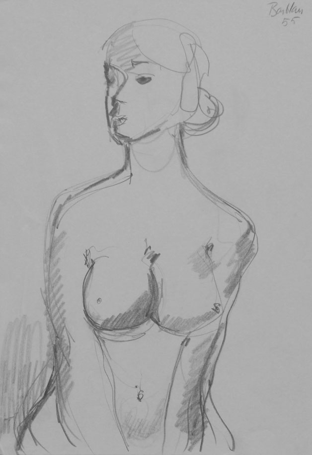 Oscar Barblan, Nudo di donna, Drawing pencil on paper, 30 x 21 cm, 1955
