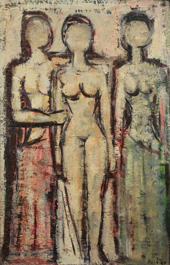 Oscar Barblan, Tre donne, Oil on cardboard,   45 x 30 cm, ca. 1950-55
