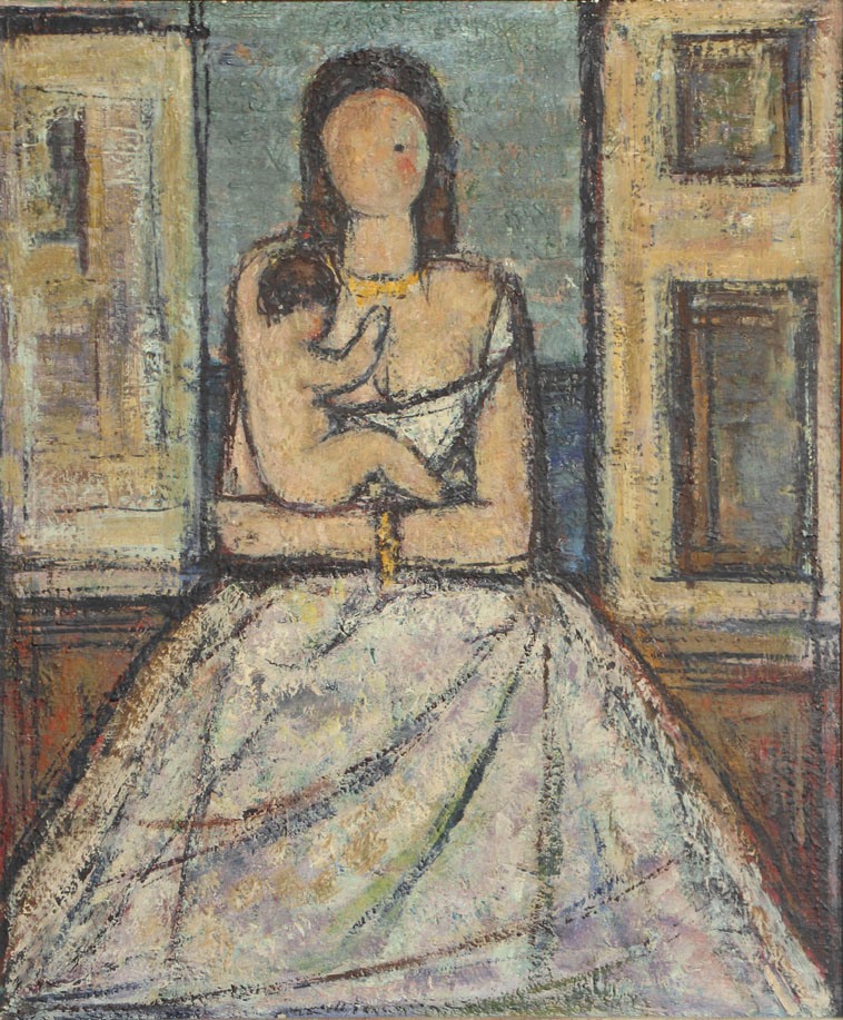 Oscar Barblan, Maternità, Oil on pavatex, 60 x 50 cm, ca. 1955