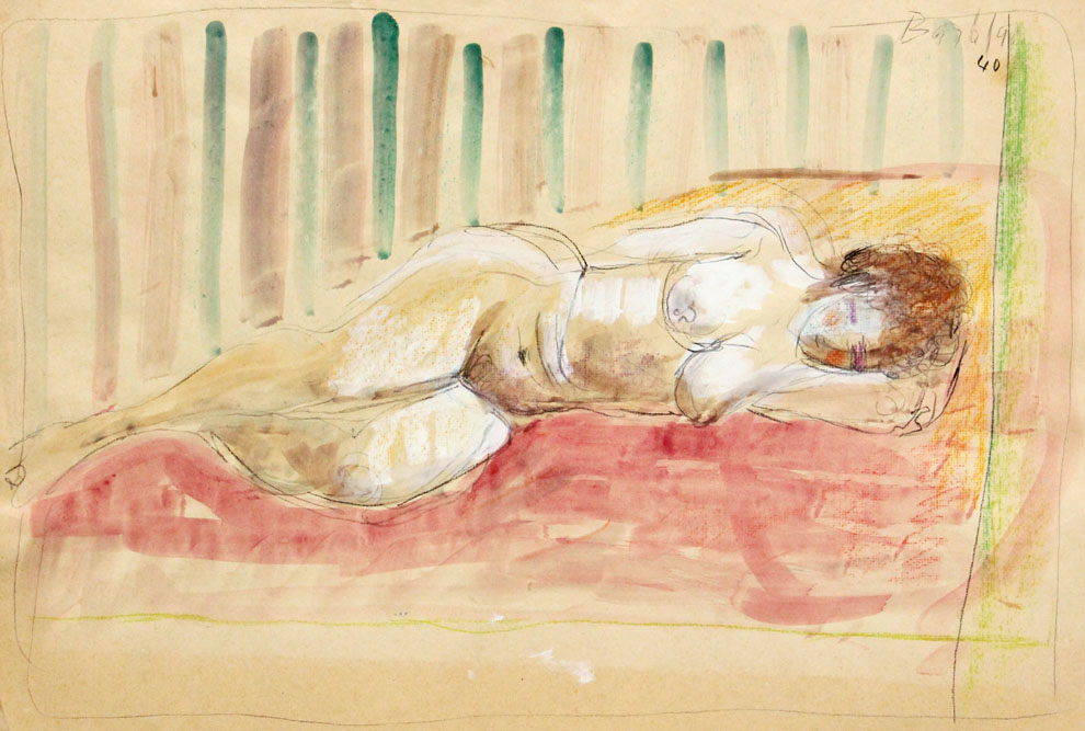 Oscar Barblan, Nudo che dorme, Water-colour on paper, 43 x 61 cm, 1940