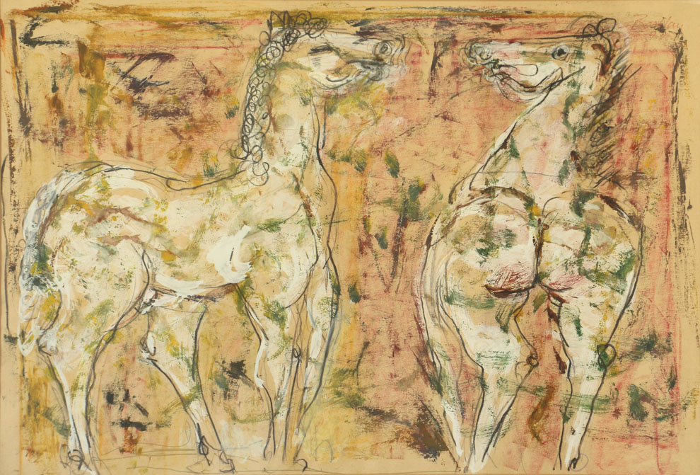 Oscar Barblan, Cavalli, Mixed technique on paper, 48 x 68 cm, 1977