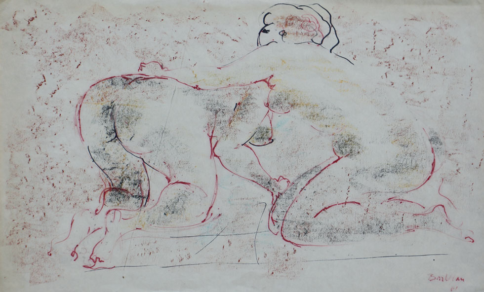 Oscar Barblan, Lotta di donne, Colored drawing and Pastel on paper, 37 x 59 cm, 1961