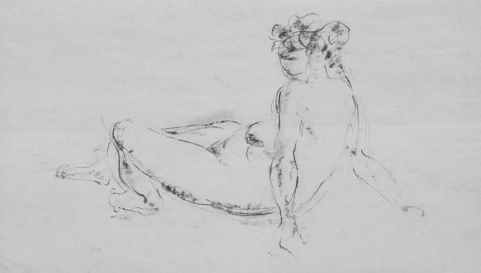Oscar Barblan, Nudo seduto, Drawing pencil on paper, 33 x 60 cm, 1970